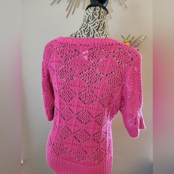 Vintage Candies Hot Pink Knit Tinsel Sweater with Open Sleeves (Size Large) - Picture 4 of 5